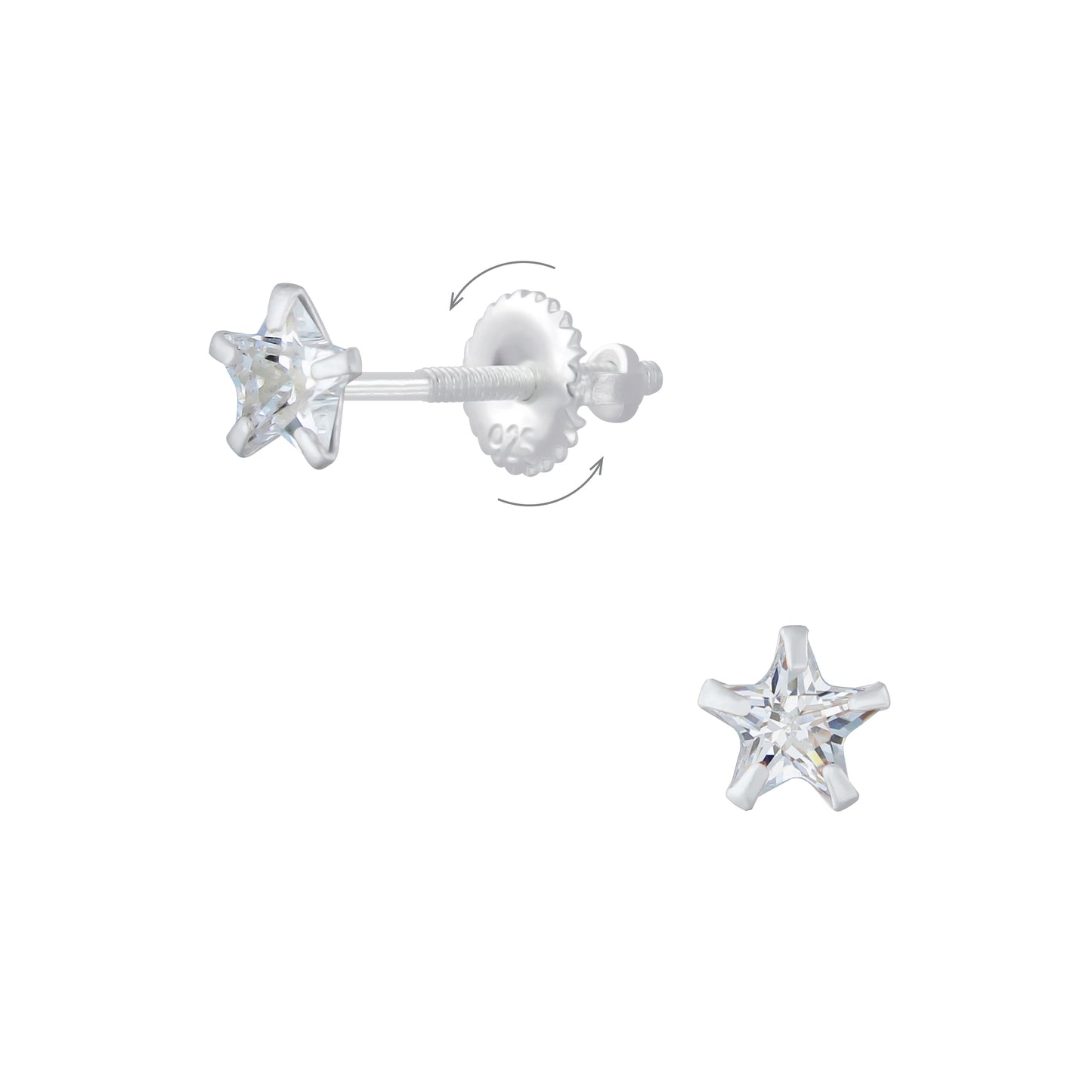 Children's 4mm Star Cubic Zirconia Sterling Silver Screw Back Earrings