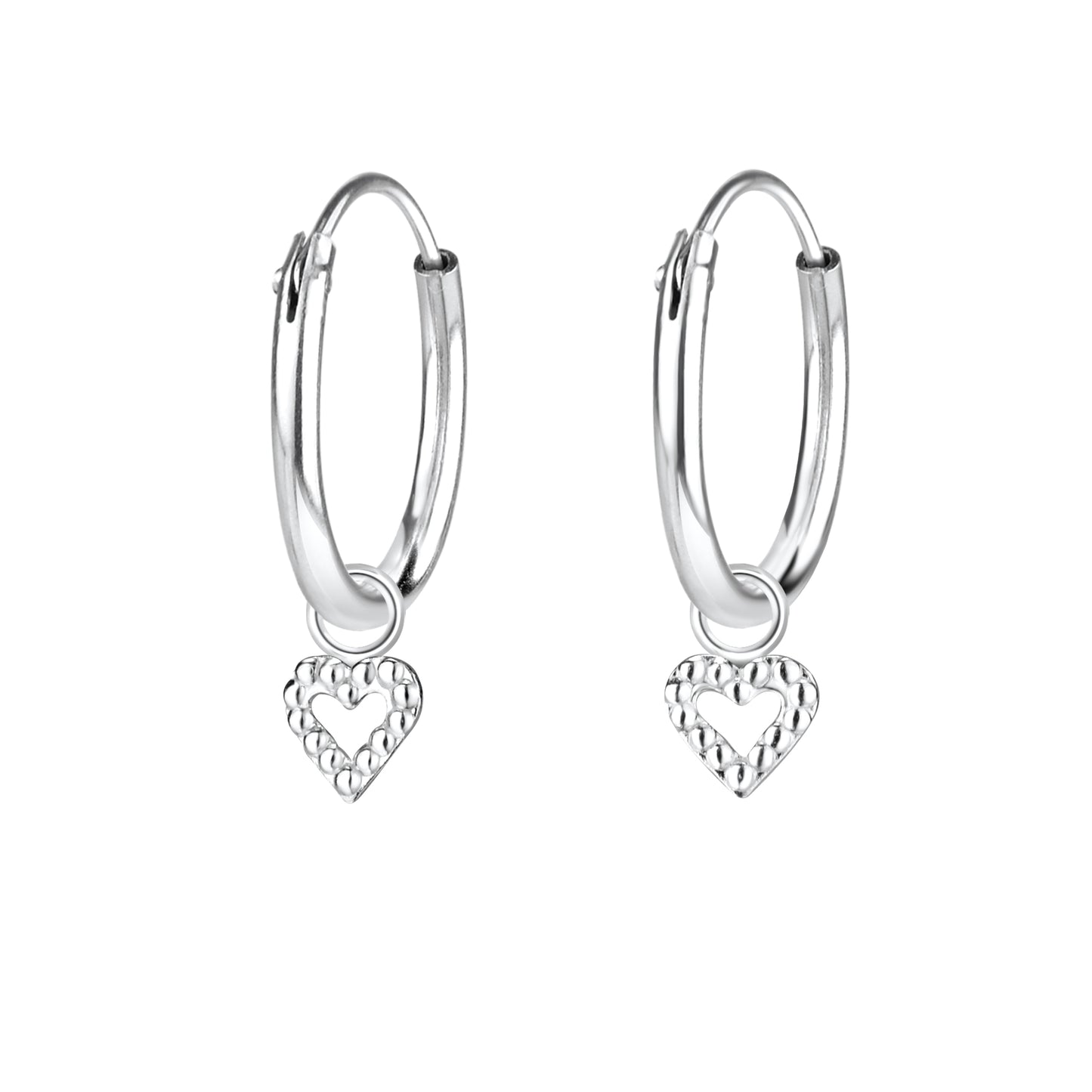 Children's Sterling Silver Heart Charm Hoop Earrings