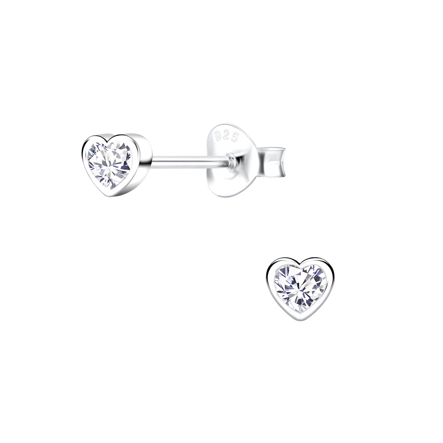 Children's Sterling Silver Heart Cubic Zirconia Stud Earrings