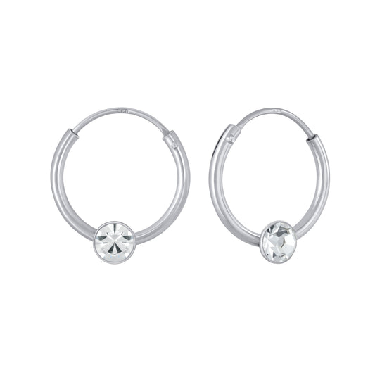 3mm Girls' Sterling Silver Round Crystal Hoop Earrings