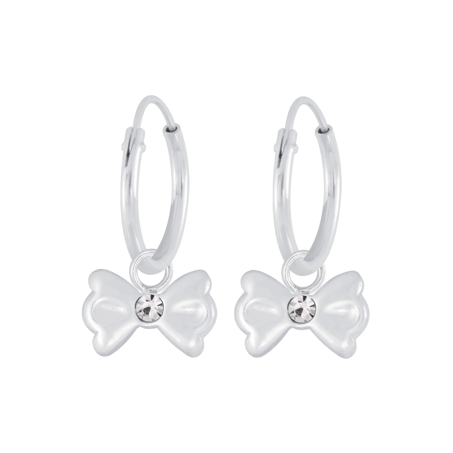 Girls' Sterling Silver Bow Charm Hoop Earrings