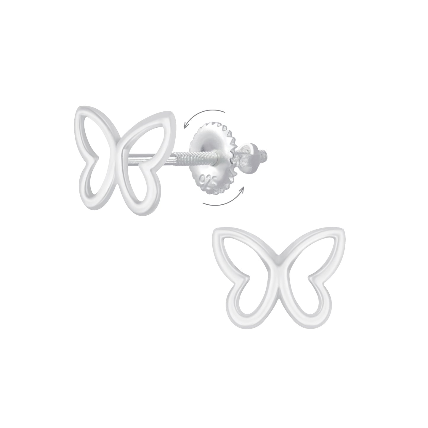 Children's Sterling Silver Butterfly Screw Back Earrings