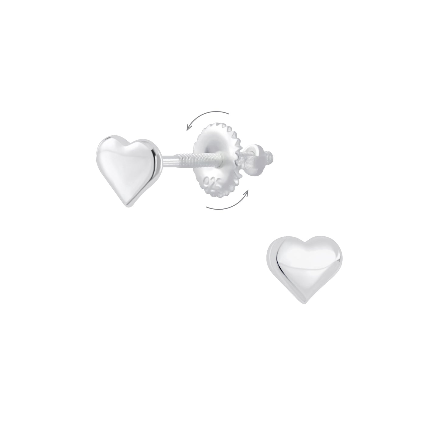 Children's Sterling Silver Heart Screw Back Earrings