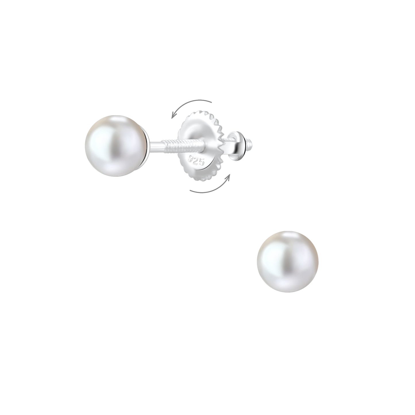 Girls' 4mm ball Sterling Silver Screw Back Earrings