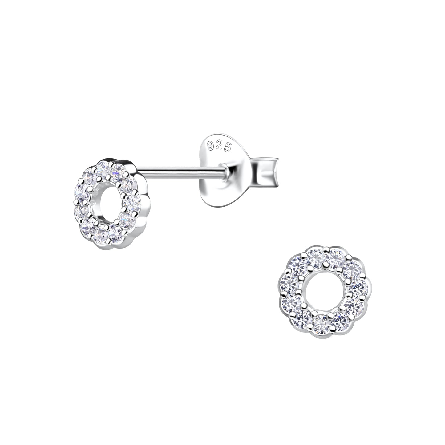 Sterling Sliver White Silver Round Stud Earrings.