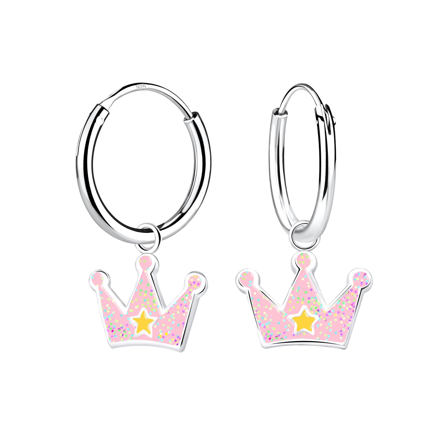 Girls' Sterling Silver Crown Charm Hoop Earrings