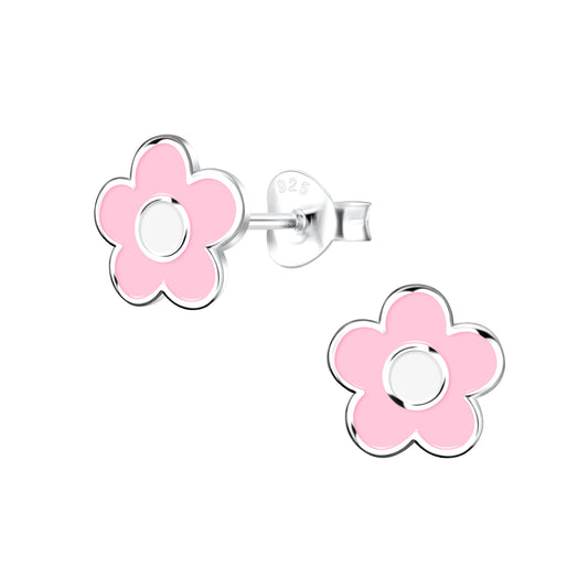 Children's Pink Sterling Silver Flower Stud Earrings